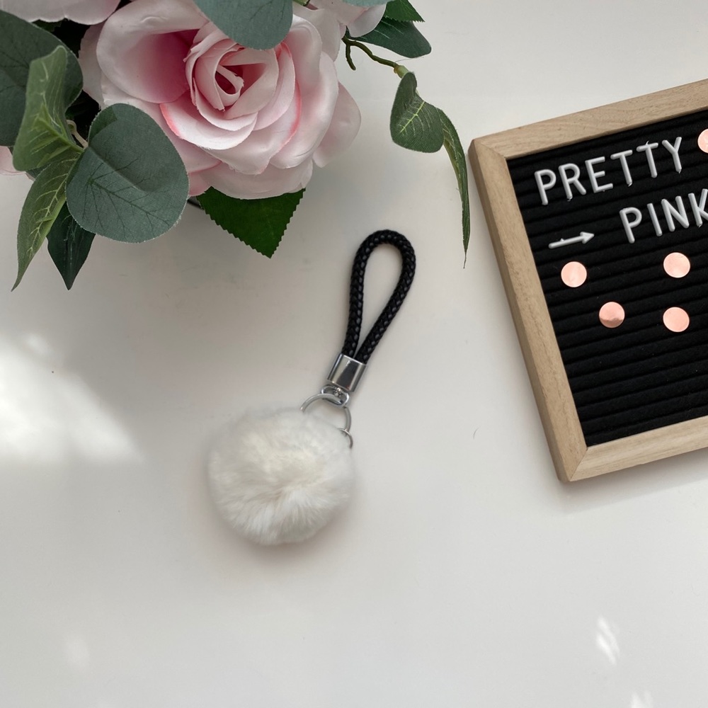 4 for$15 -White faux fur Pom Pom key chain